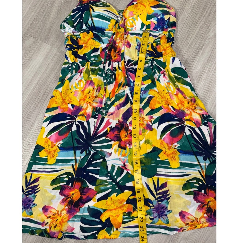 Jolie & Joy Tropical Floral Smocked Waist Tie Front Mini Sundress Yellow Multi L - Picture 5 of 9